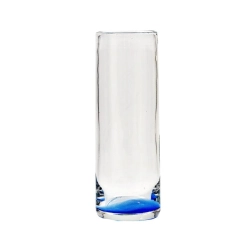 Cylindrická skleněná stolní váza s modrou základnou